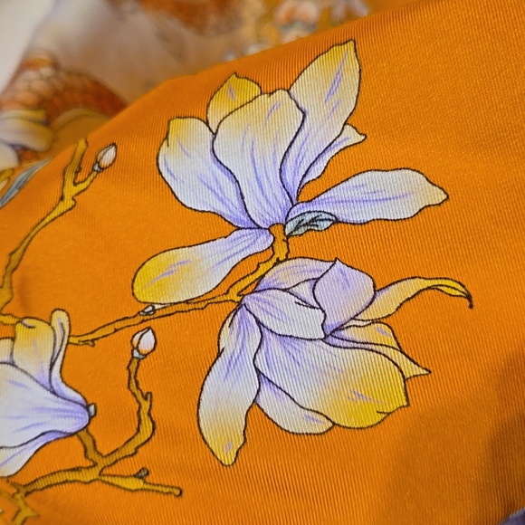 New Shanghai Story 100% Silk Orange Floral Dragon Print Scarf - Picture 9 of 9